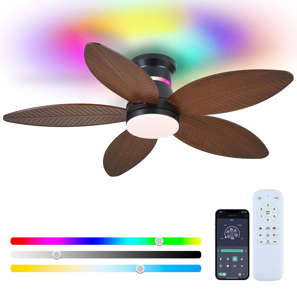 BYKISTOK 46in tropical palm leaf ceiling fan with remote for light control.
