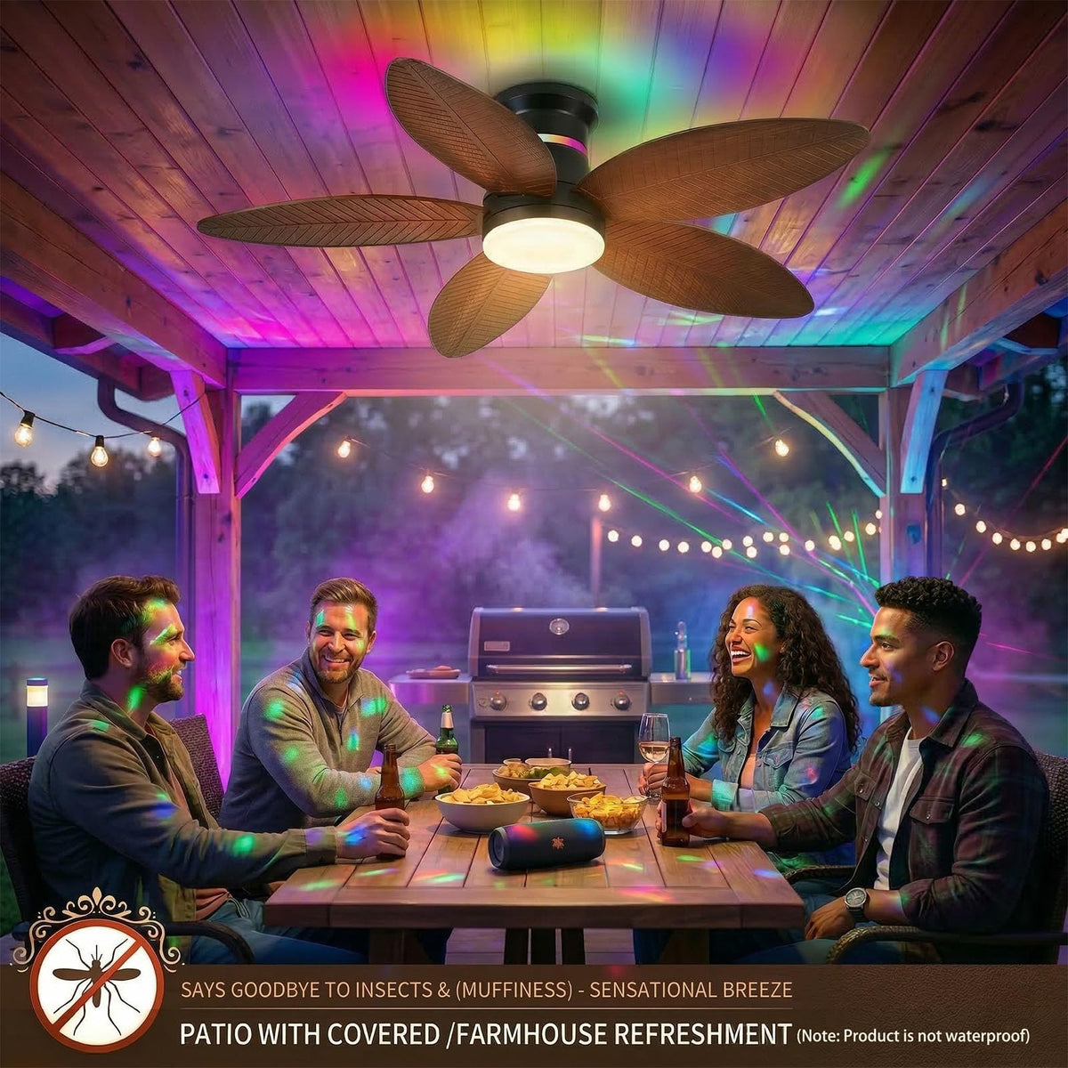 BYKISTOK brown flush-mount ceiling fan fits modern interiors.