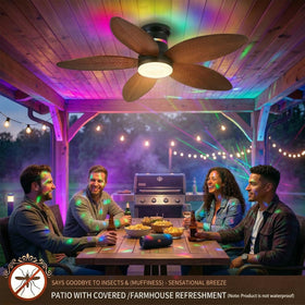BYKISTOK brown flush-mount ceiling fan fits modern interiors.