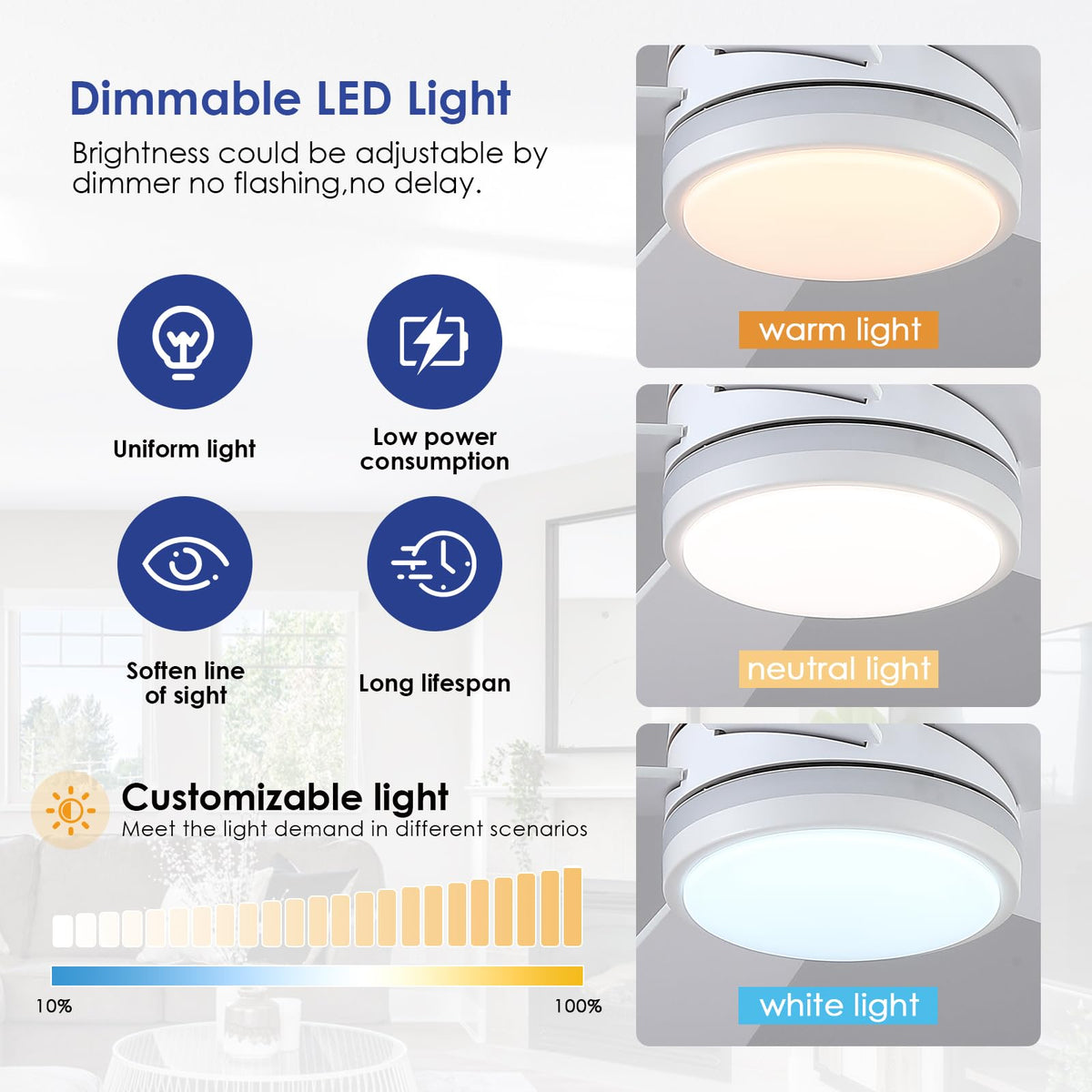 BYKISTOK LED light with three color temps and dimming for versatile mood lighting