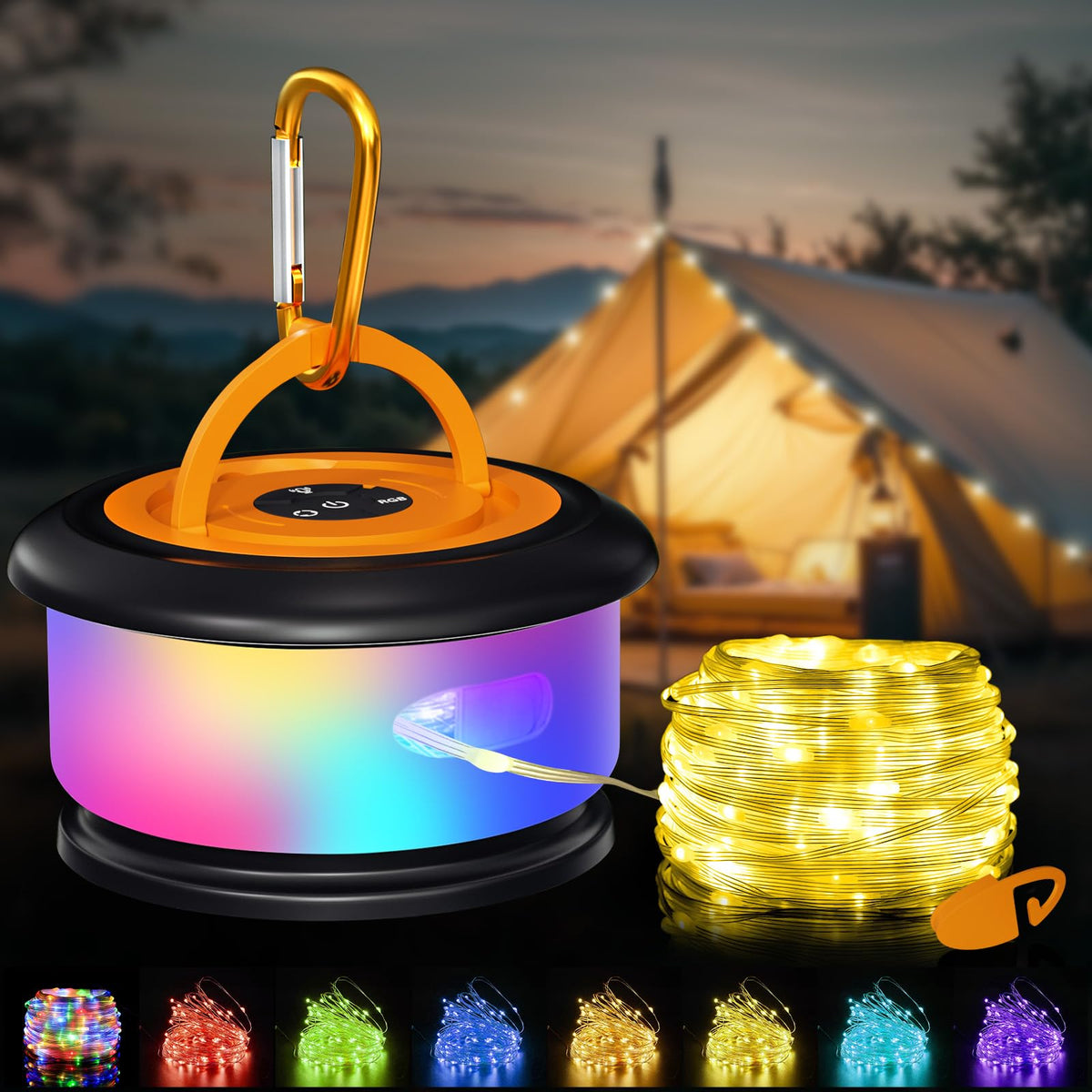 Bylitodt camping string lights retractable 32-8ft for quick tent lighting.