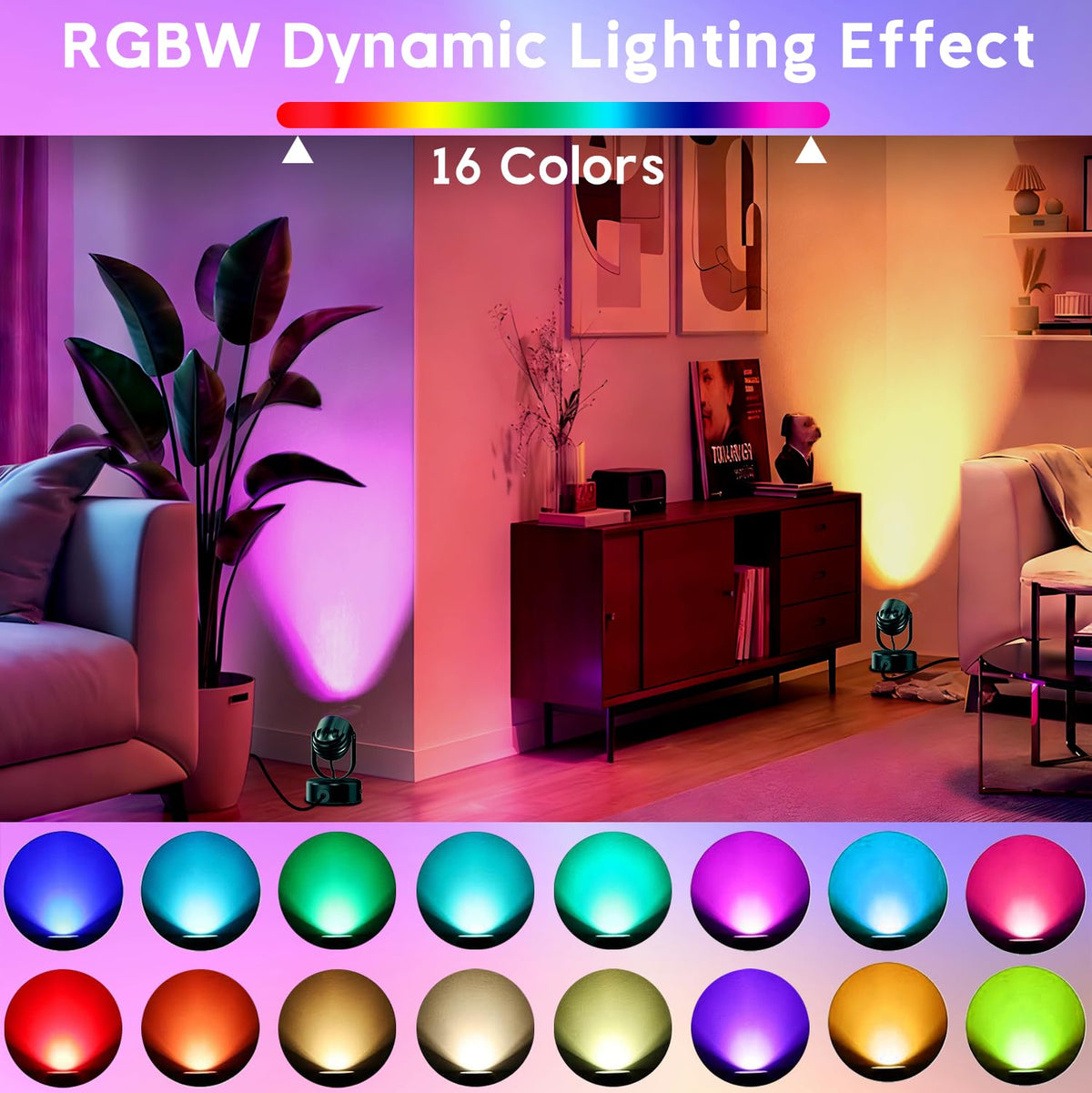 BYQY 7W RGBW uplight with durable aluminum base for stable placement