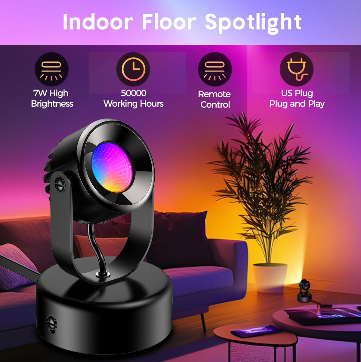 BYQY 7W RGBW uplight with remote control for easy mood changes