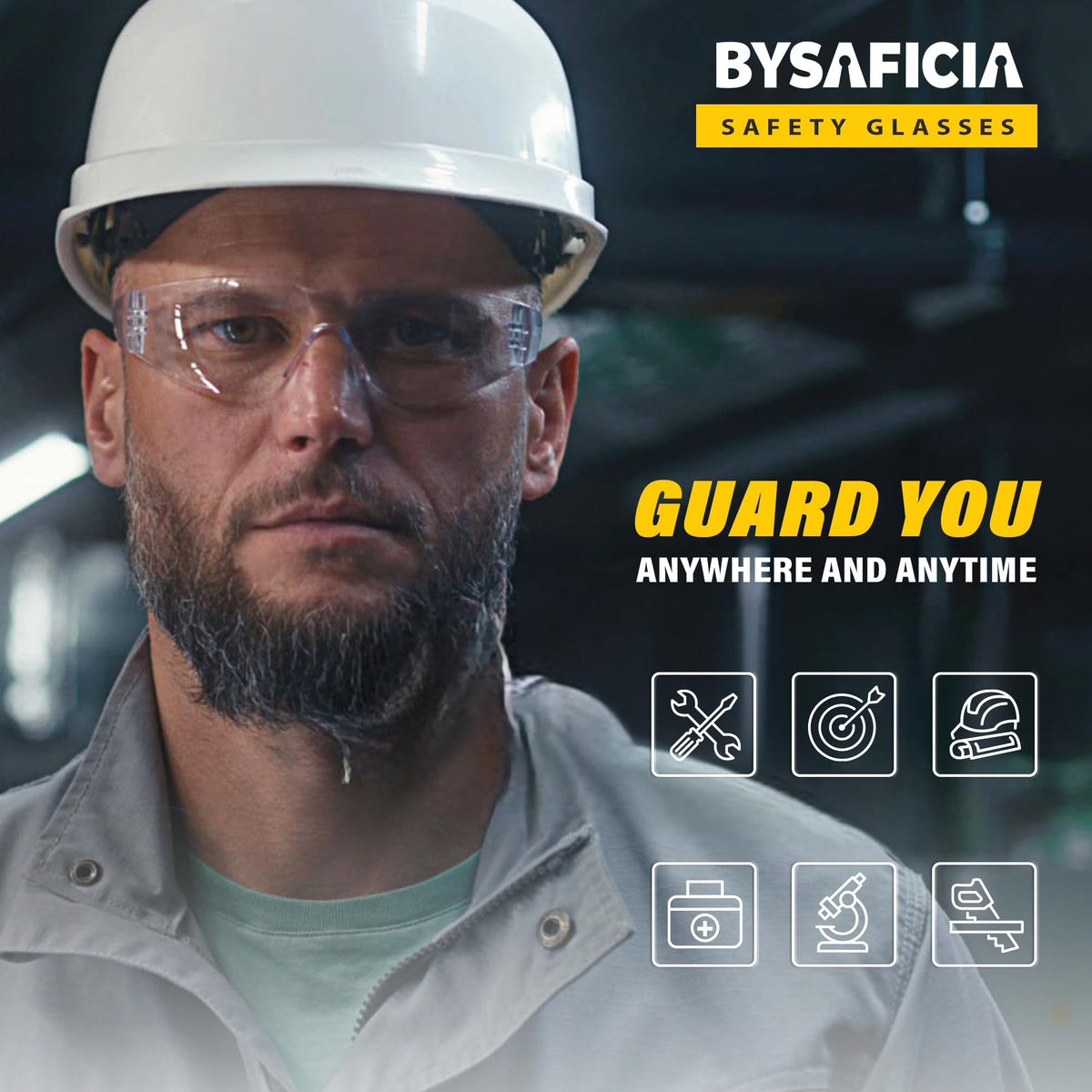 BySaficia ANSI Z87.1 compliant eyewear ready for industrial and outdoor use.
