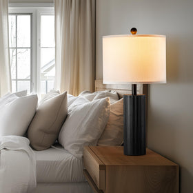 BZZMMB premium metal body with linen shade close-up.