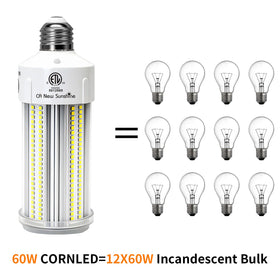 CA New Sunshine corn light compatible with 100–277V circuits and E26/E27 bases.