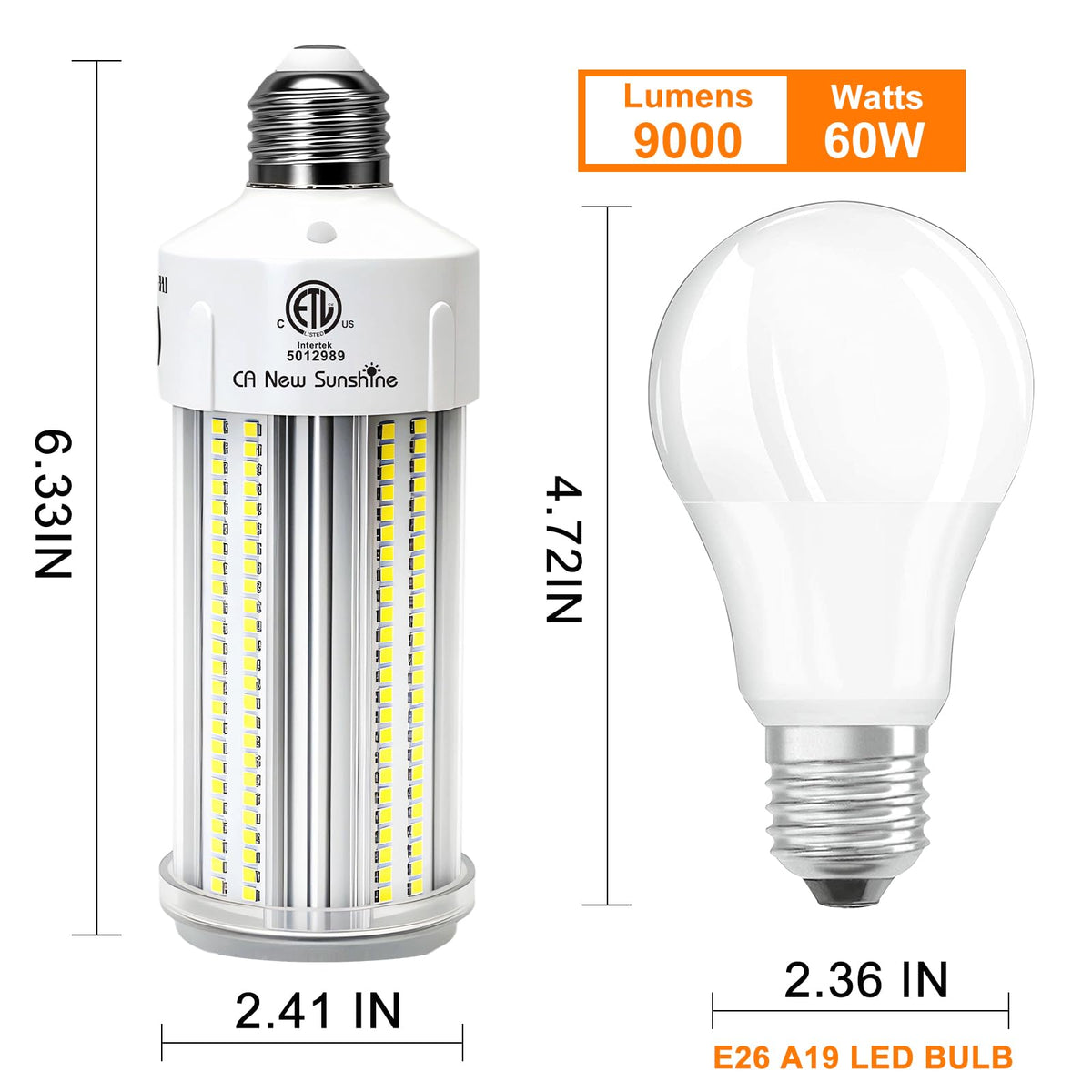 CA New Sunshine corn light demonstrates instant-on brightness for quick task lighting.