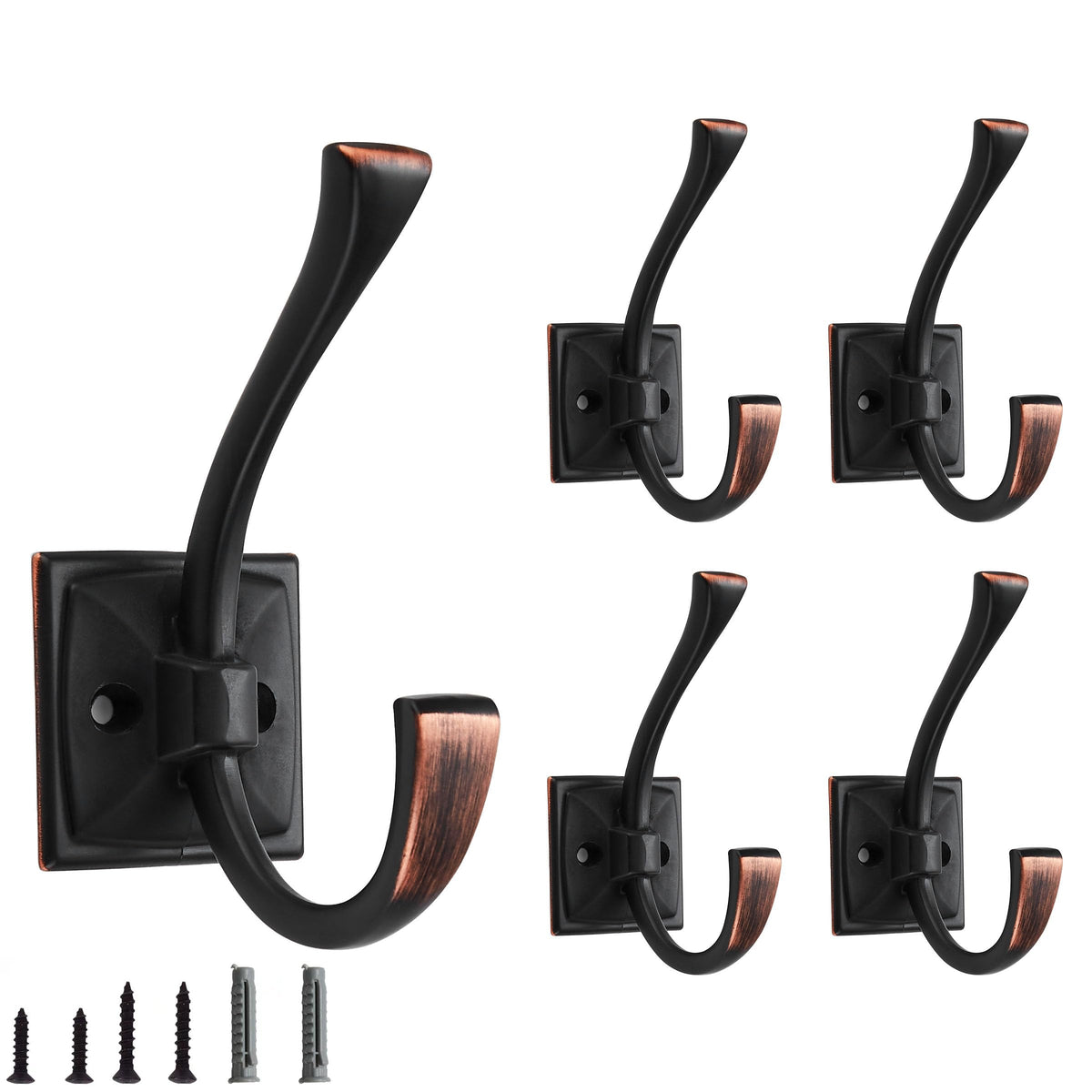 CABDM 5-pack decorative heavy-duty towel hooks in bronze finish for organized entryway storage.