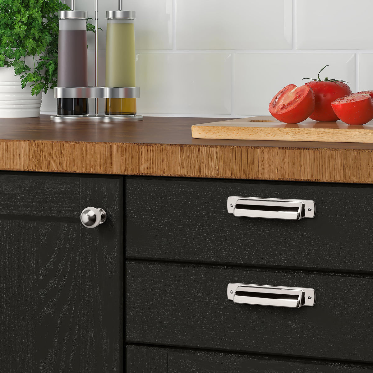 CABDM ball knob close-up showing polished nickel finish and smooth edge for comfortable handling.