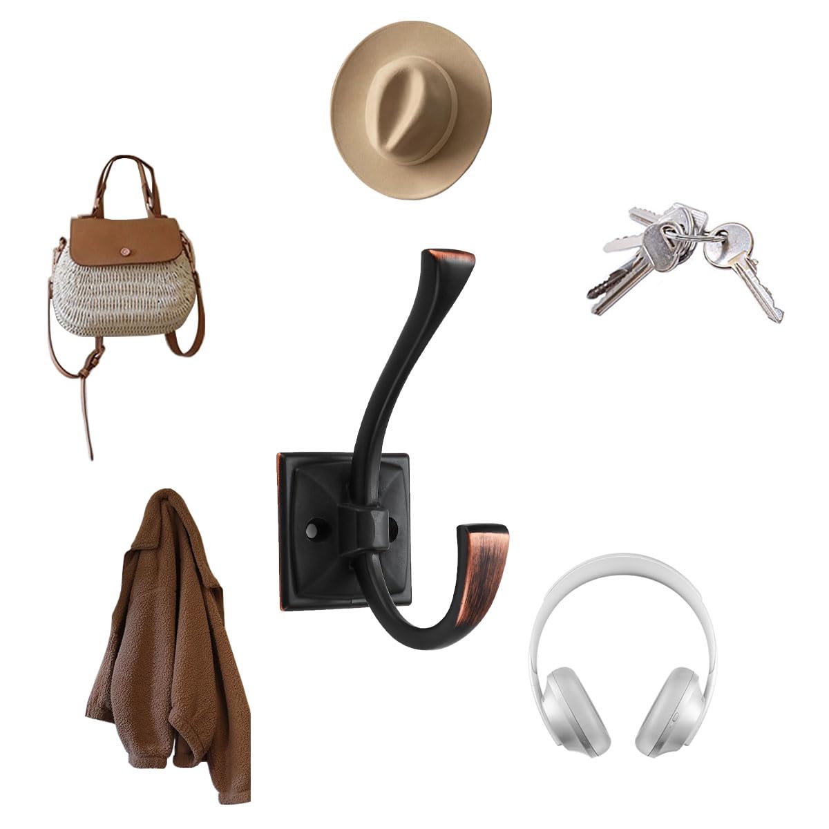 CABDM wall hooks with screws shown for quick sturdy mounting to wood.