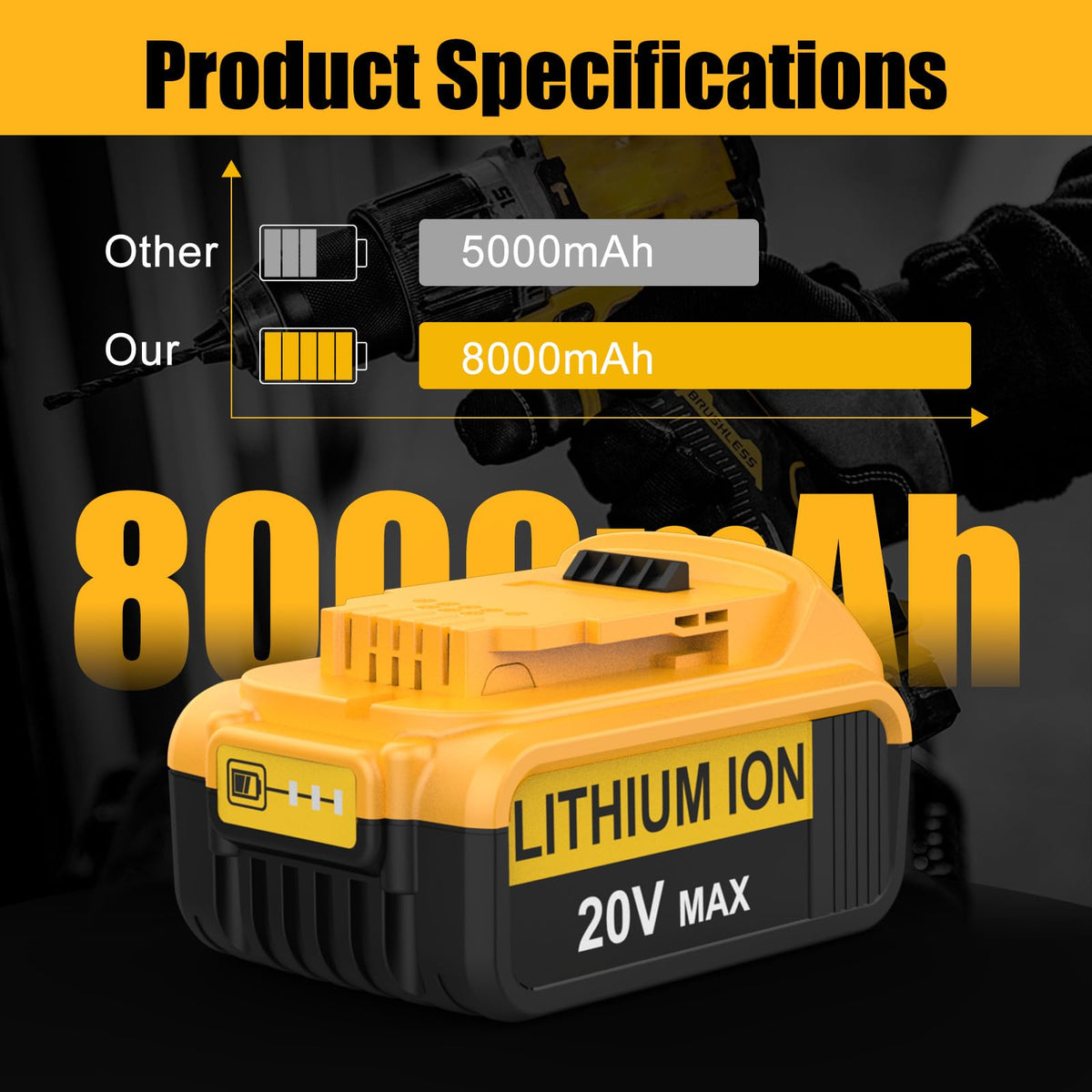 Cabeattee 8000mAh battery held in hand showing compact high-capacity design.