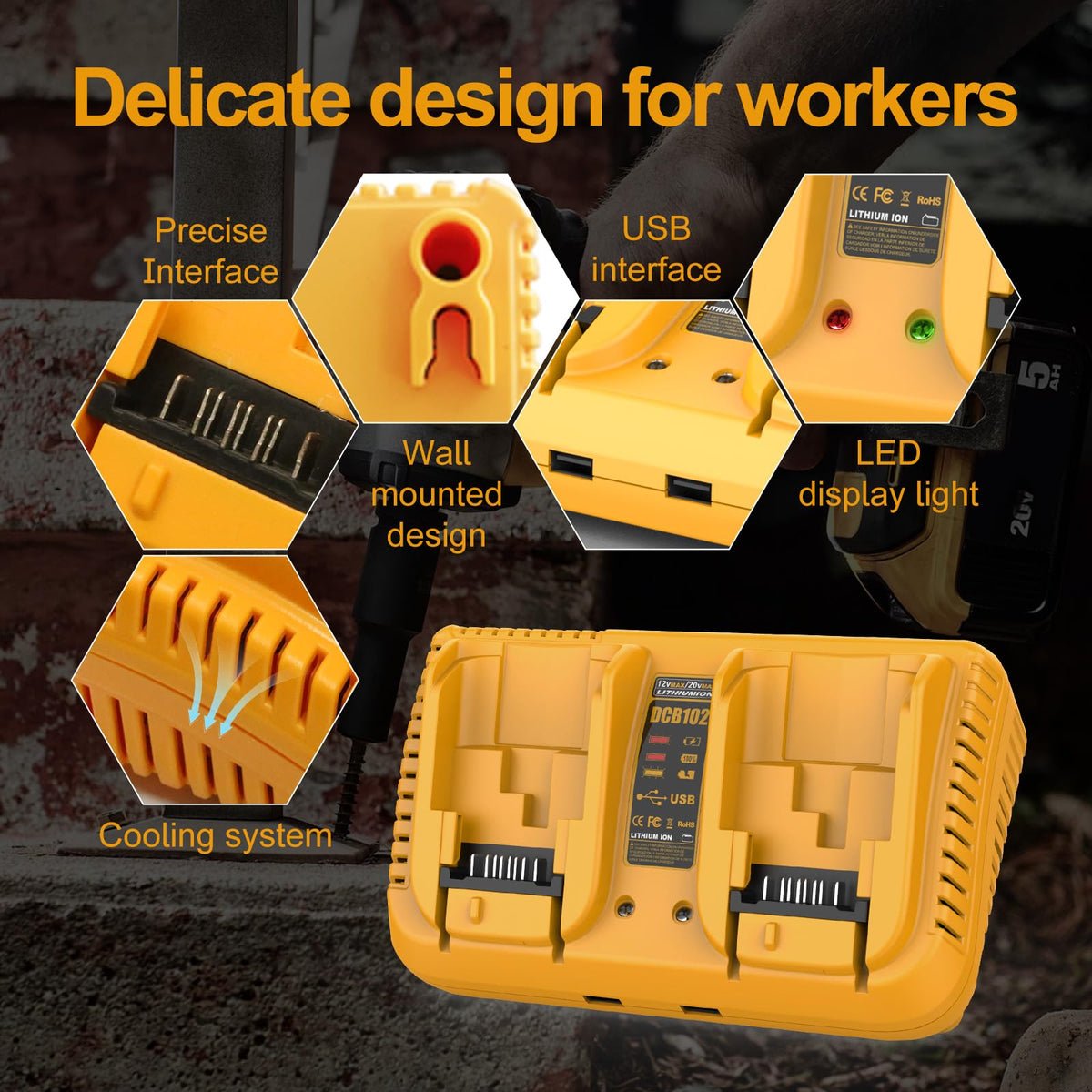 Cabeattee DCB102 compact charger fits tight workshop spaces.