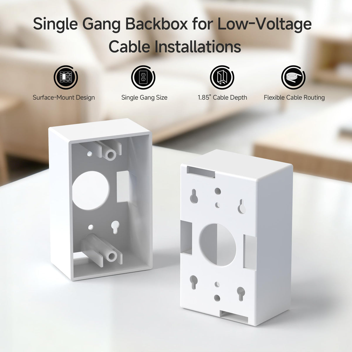 Cable Matters backbox under furniture enables discreet low-voltage routing