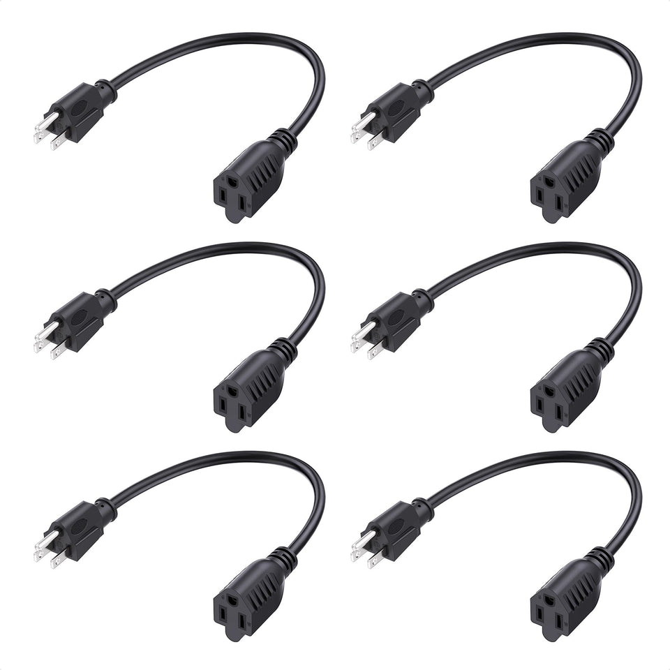 Cable Matters 6-pack 16 AWG extension cord, 1 ft length for tight spaces.