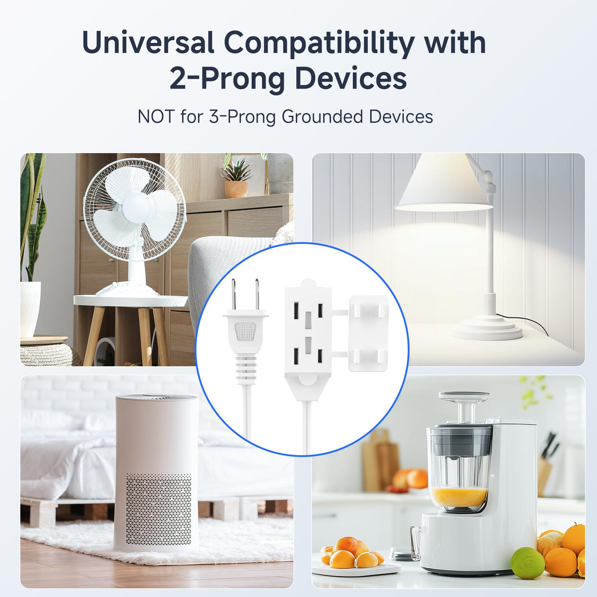 Cable Matters NEMA 1-15P plug compatibility with common small appliances.