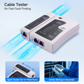 Cable Matters network tester with LEDs confirms cable status quickly.