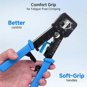 Cable Matters pass-through RJ45 crimping action in a setup