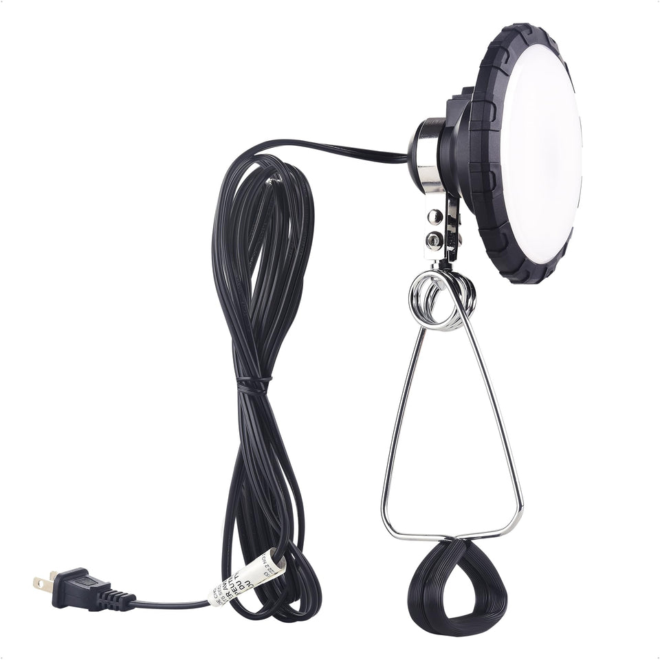 Cable Matters portable LED clamp light on workshop front view for bright, precise illumination.