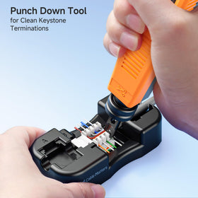 Cable Matters punch down stand stabilizes work surface during terminations.