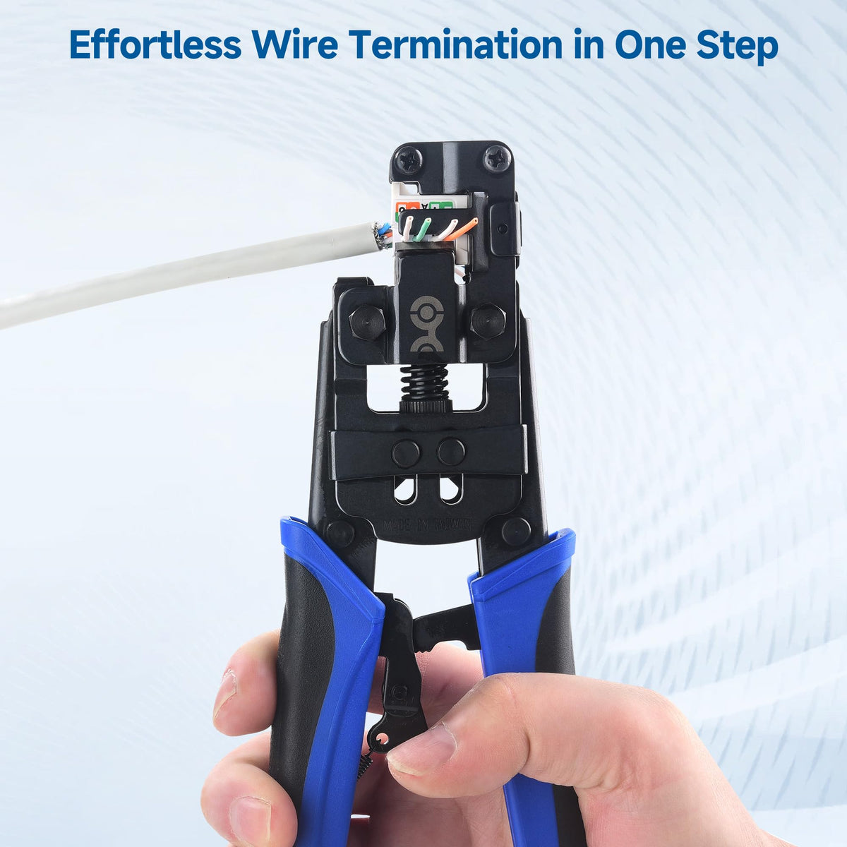Cable Matters tool performing precision crimp for reliable Cat6 connections.