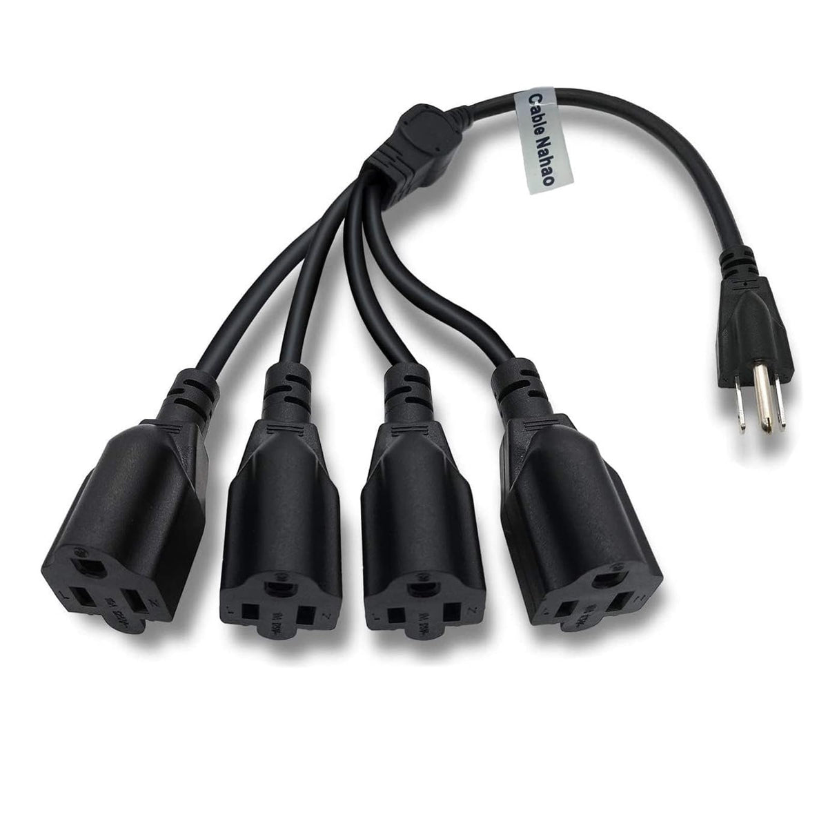 Cable Nahao 3-prong splitter front view showing space-saving outlet distribution for desks