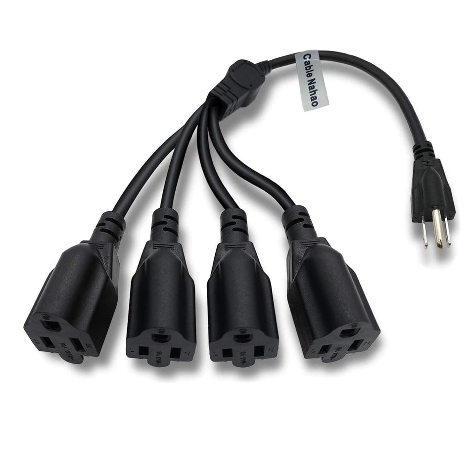 Cable Nahao 3-prong splitter front view showing space-saving outlet distribution for desks
