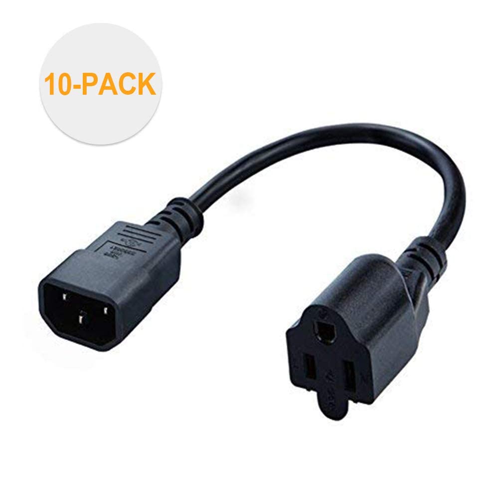 CableCreation extended reach 1 ft C14 to NEMA 5-15R keeps cords tidy.