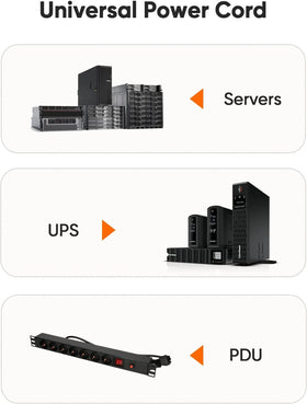 CableCreation in-pdu usage 1 ft cord connects equipment to a rack outlet.
