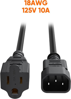 CableCreation pack-shot 1 ft C14 to NEMA 5-15R for versatile replacements.