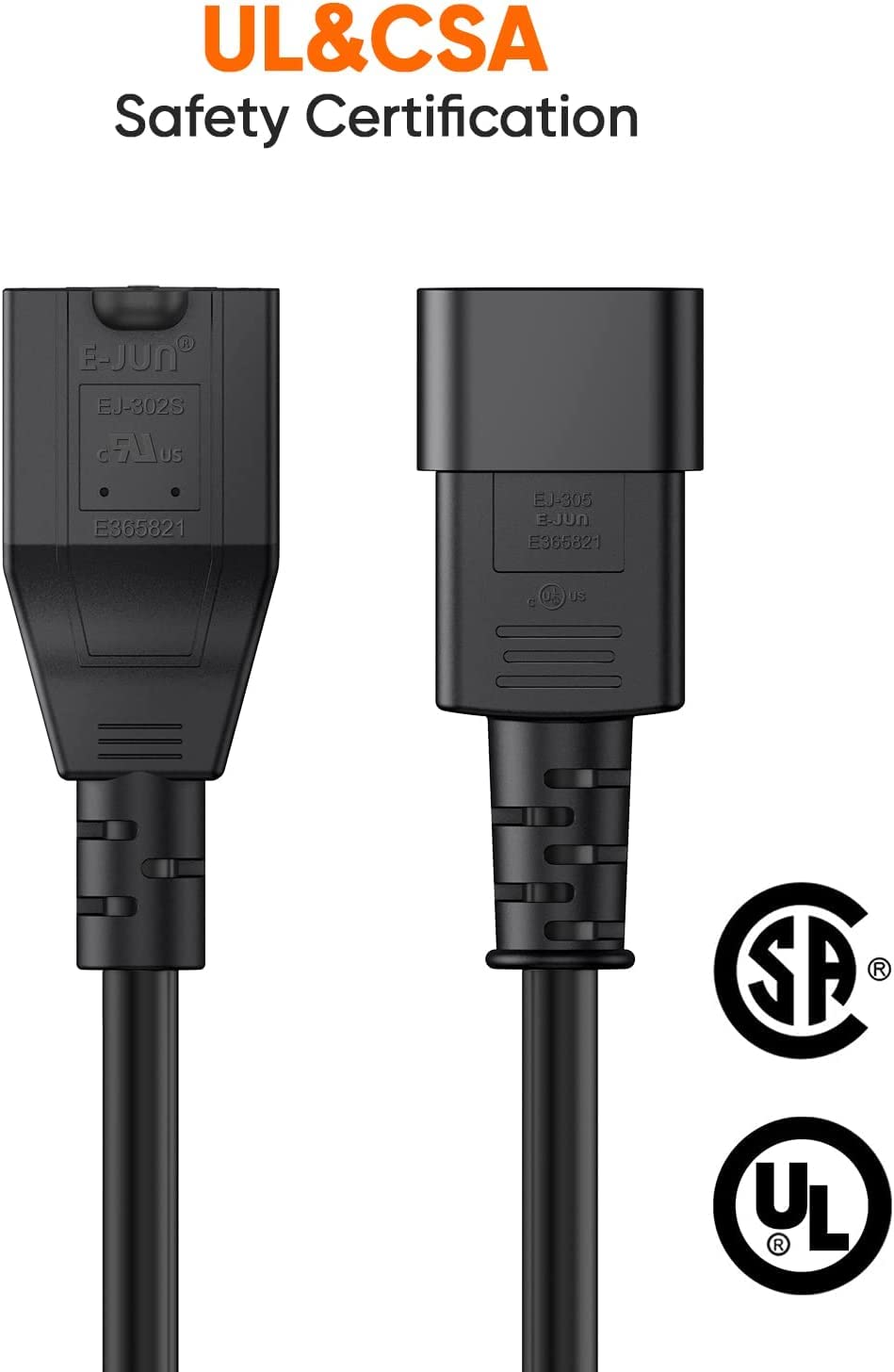 CableCreation 1 ft C14 to NEMA 5-15R side view for tidy PDU wiring.
