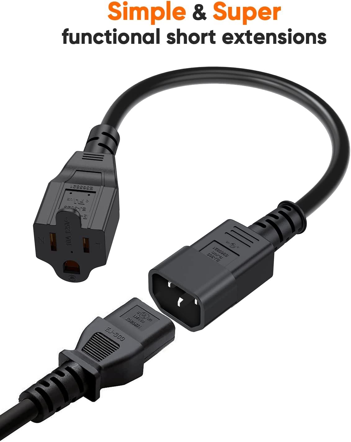 CableCreation UL-listed 1 ft cord for safe, reliable power extensions.