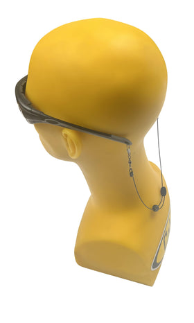 Cablz Clipz adjustable eyewear retainer in black, close-up, reliable grip for active wear.