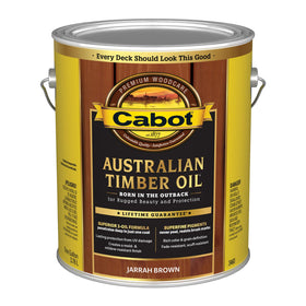 Cabot Australian Timber Oil Jarrah Brown enhances outdoor deck color with deep penetration.