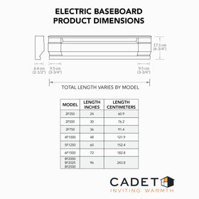 Cadet baseboard heater universal wiring access enables flexible electrical setup.
