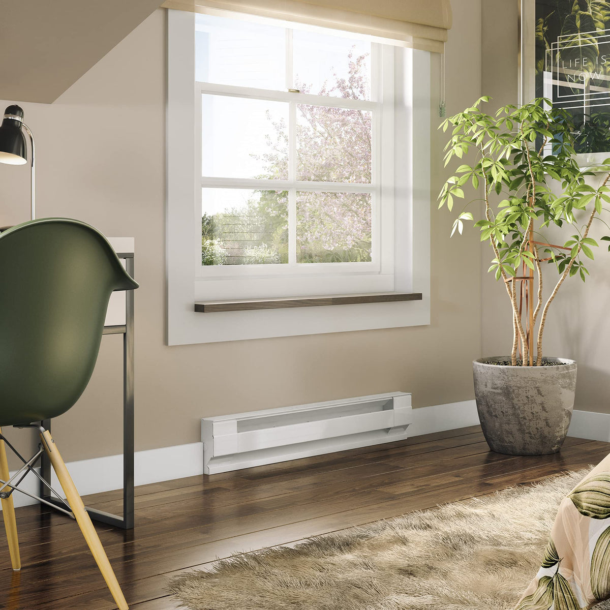 Cadet baseboard heater with lifetime warranty offers long-term reliability.