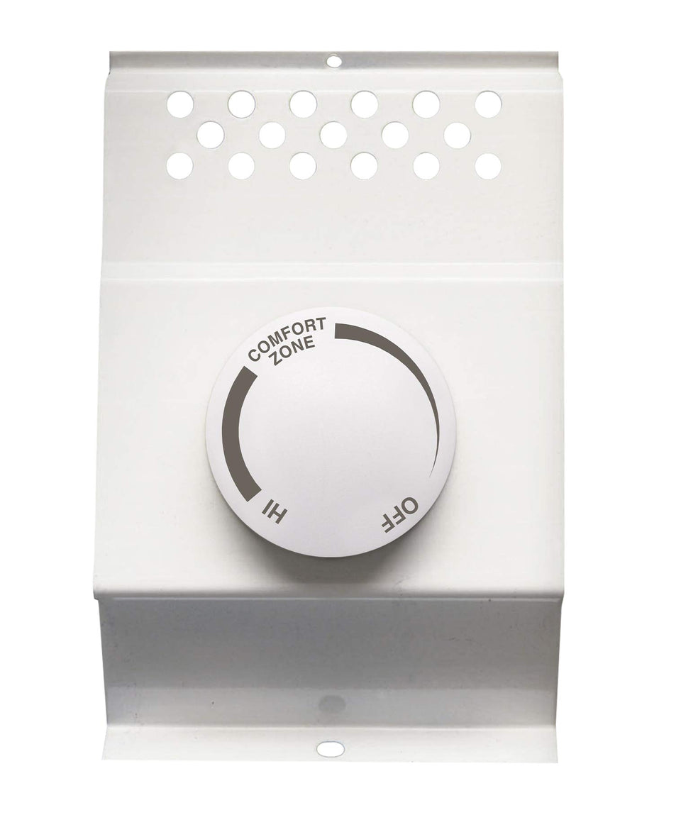 Cadet BTF2W baseboard thermostat front view with a clean white finish for integrated heating control.