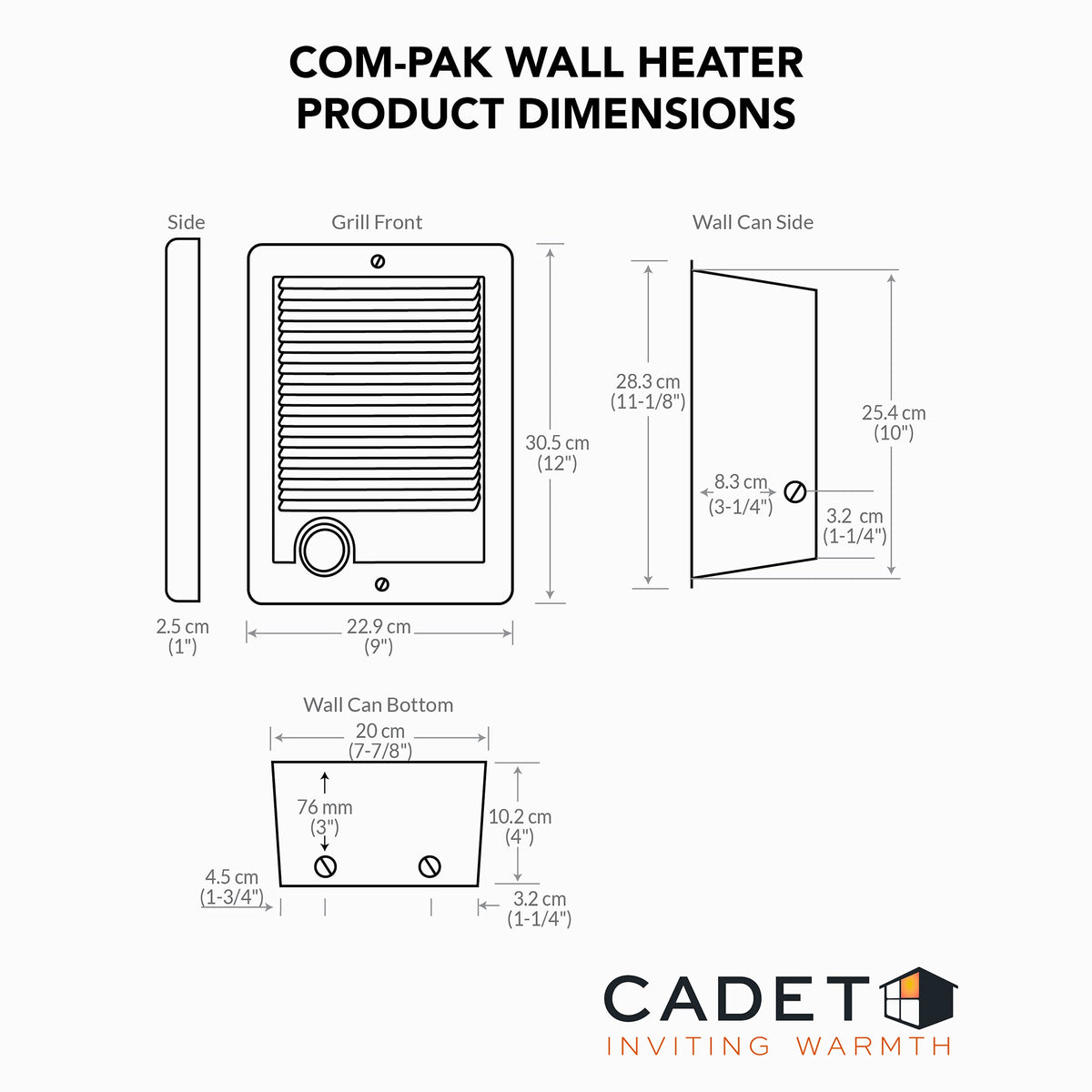 Cadet Com-Pak fan-forced warmth demonstrates even heat distribution.