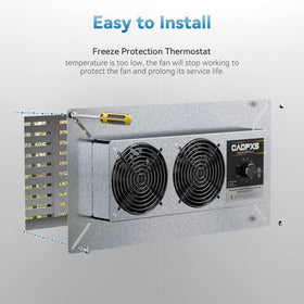 CADPXS crawlspace fan freeze protection thermostat guards operation in cold weather.