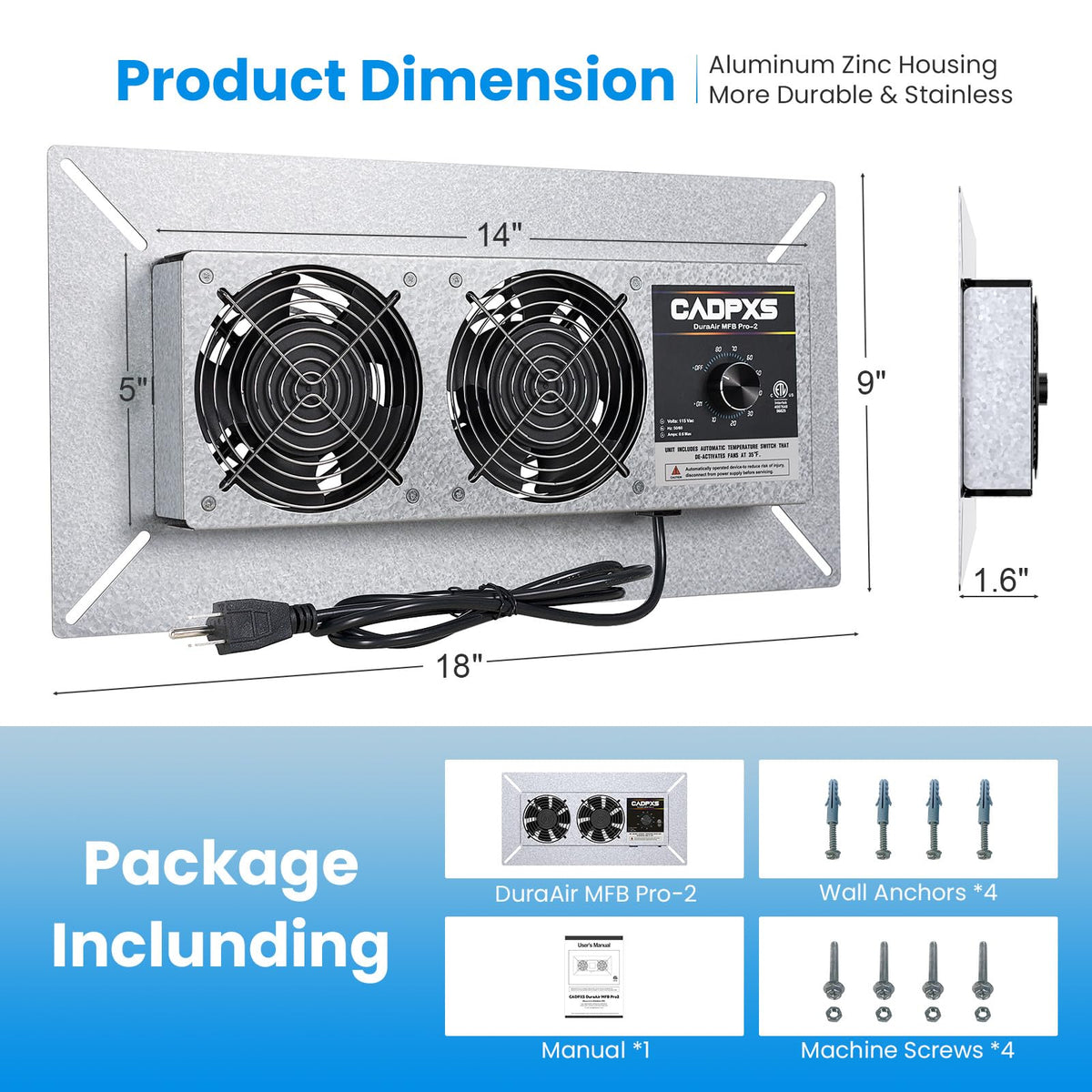 CADPXS crawlspace fan knob control panel simplifies setup and use.