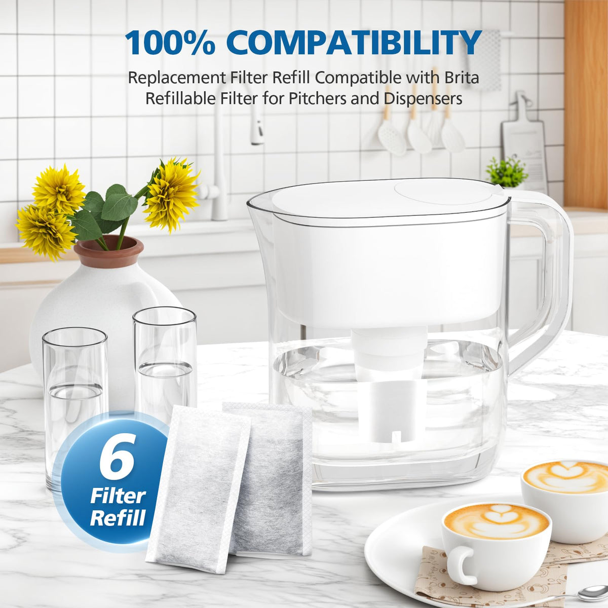 Caehomly Brita installation step demo illustrating easy, spill-free setup.