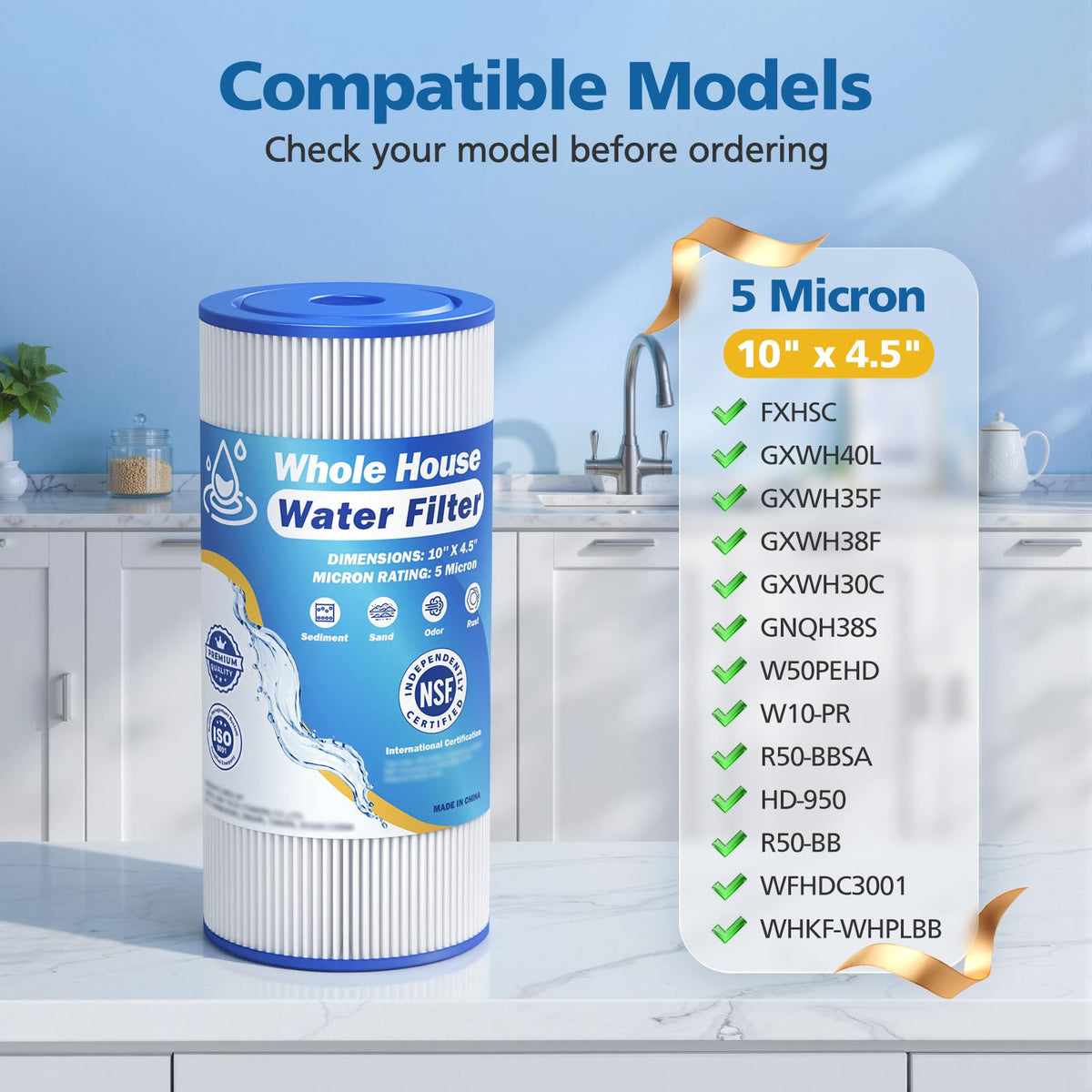 Caehomly filter shown in standard housing enabling easy upgrades.