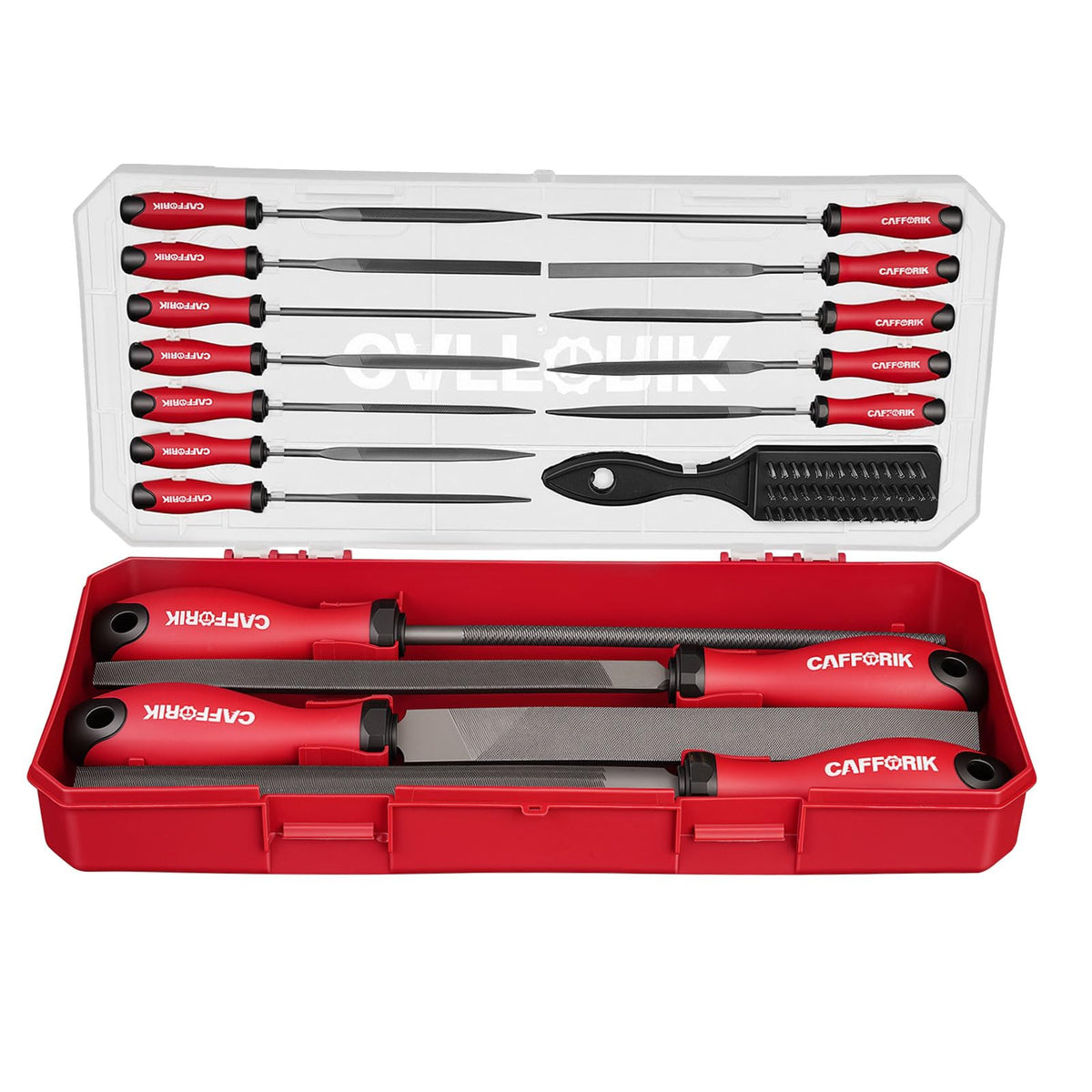 CAFFORIK 27PCS file set in a box for easy organization.