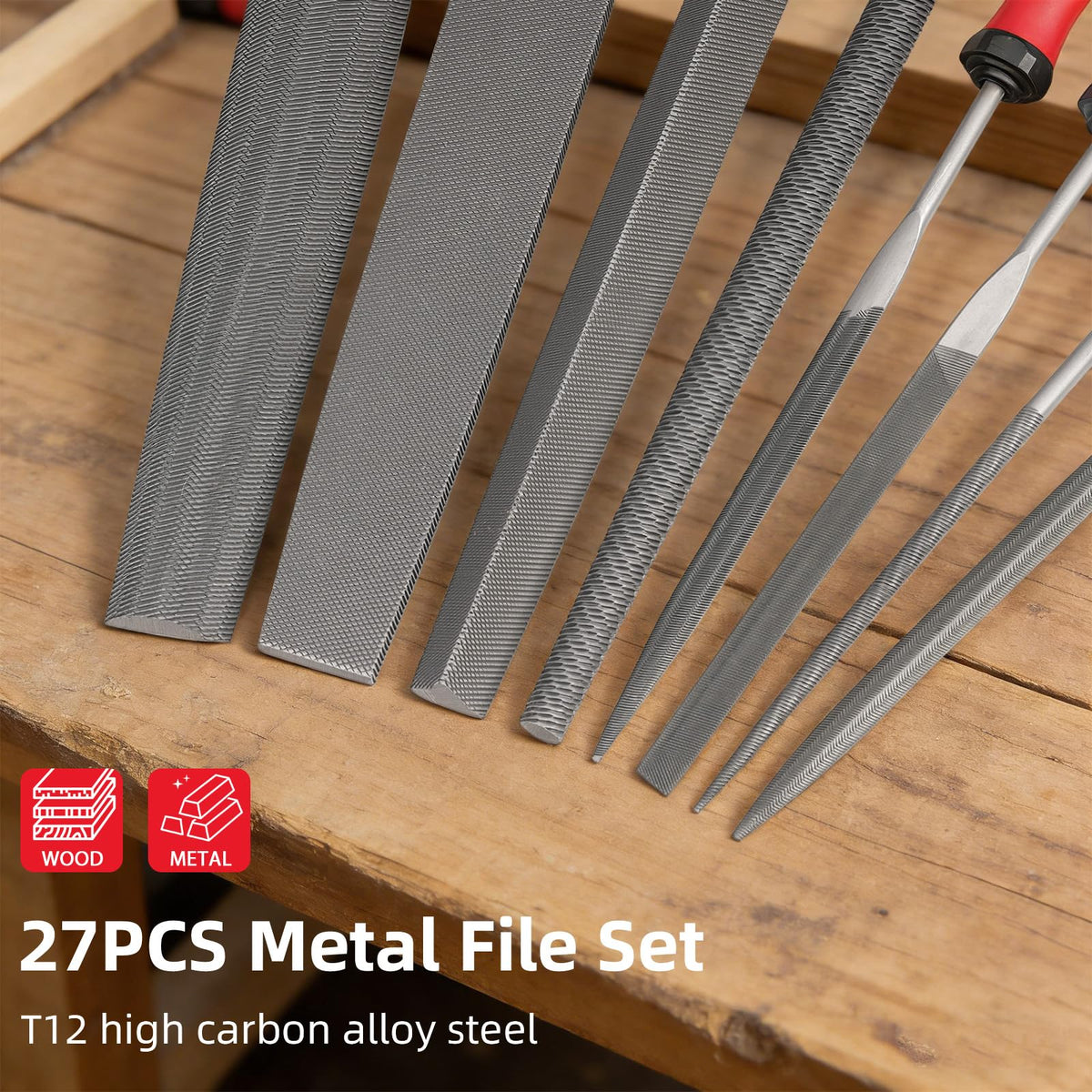CAFFORIK 8-inch metal files: flat, half-round, round, triangle.