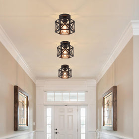 CAFULAM black cage ceiling light suits kitchens with rust-resistant finish.