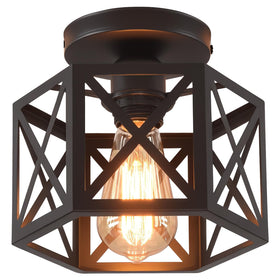 CAFULAM black flush-mount ceiling light with cage close-up for industrial kitchen ambiance.