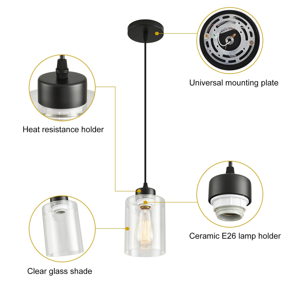 CAFULAM bulb-not-included pendant works with LED, CFL, or incandescent bulbs.