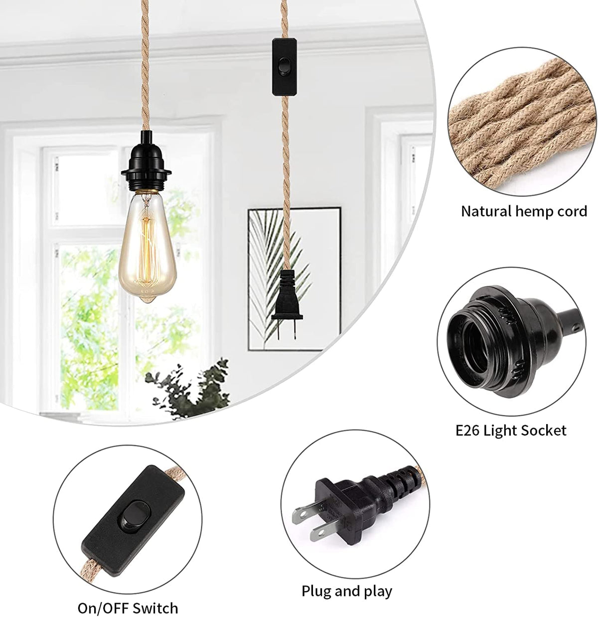 CAFULAM hemp rope pendant lamp adds rustic farmhouse texture to any room.