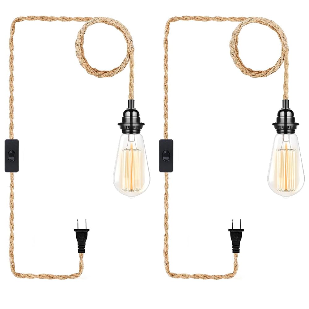 CAFULAM industrial hanging light with plug-in cord for warm dining-room ambiance.