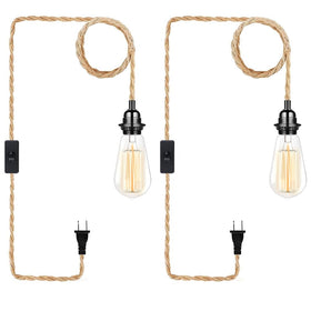 CAFULAM industrial hanging light with plug-in cord for warm dining-room ambiance.