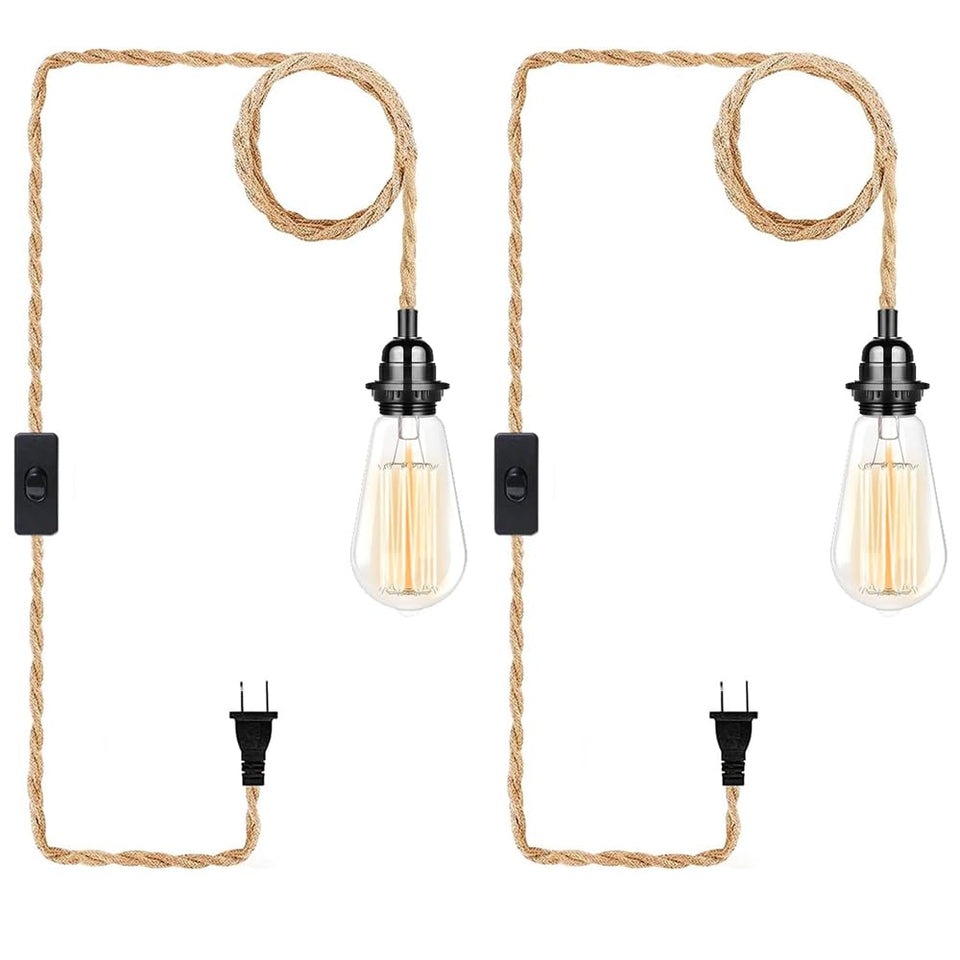 CAFULAM industrial hanging light with plug-in cord for warm dining-room ambiance.